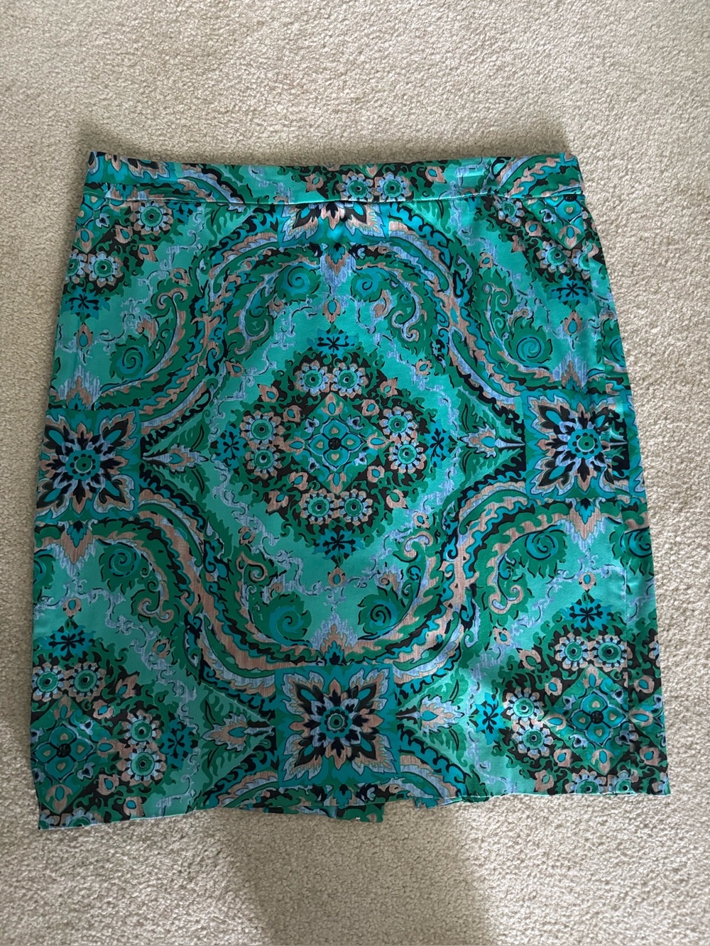 J. Crew Teal Paisley-Print Pencil Skirt